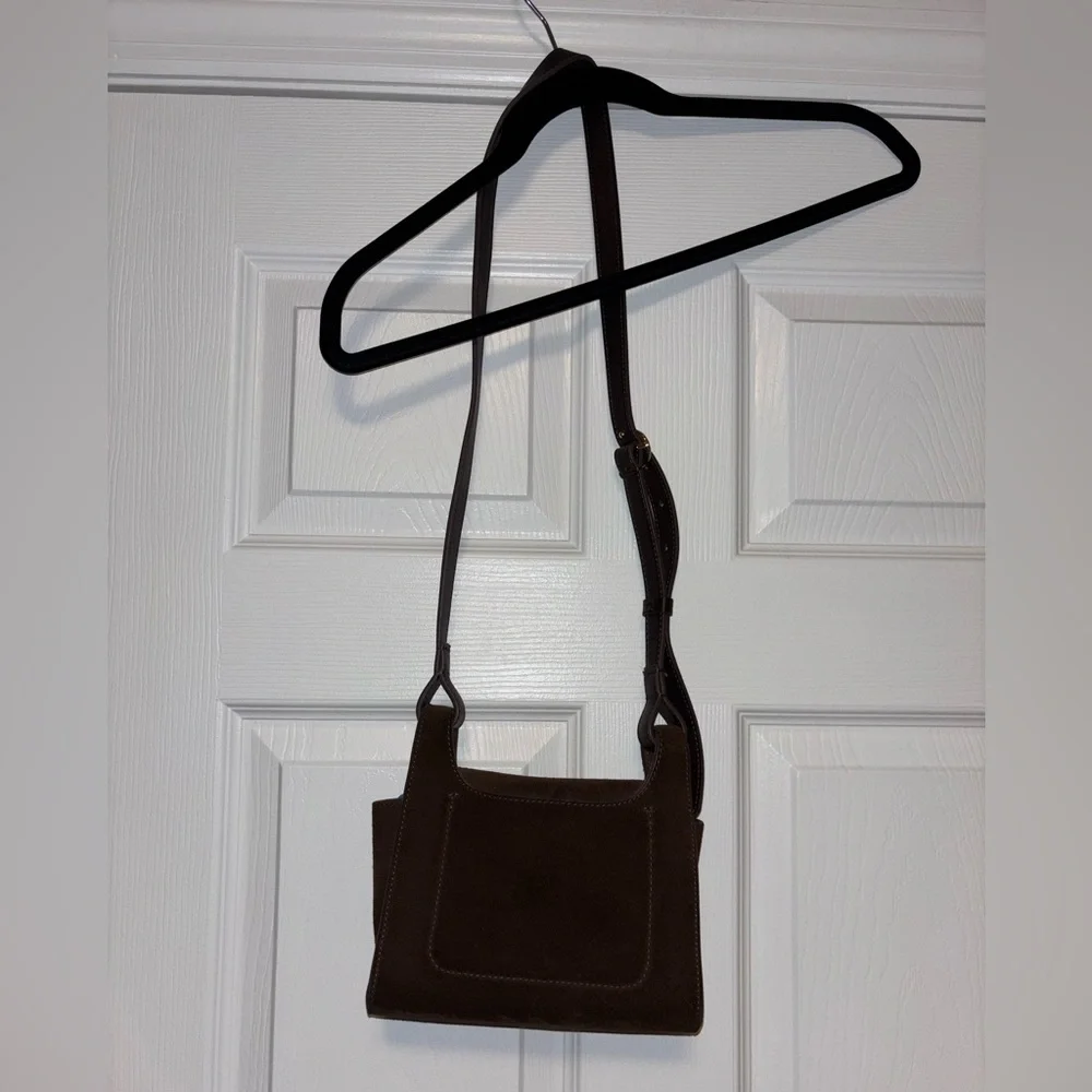 Cuyana Mini Double Loop Suede Crossbody Bag Chocolate Brown - Picture 11 of 12